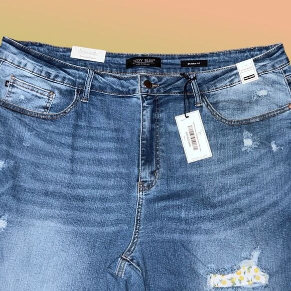 NWT Plus Size Judy Blue High Waist Lemon Patch Skinny Fit Jeans Size 22W #206 - Picture 2 of 14